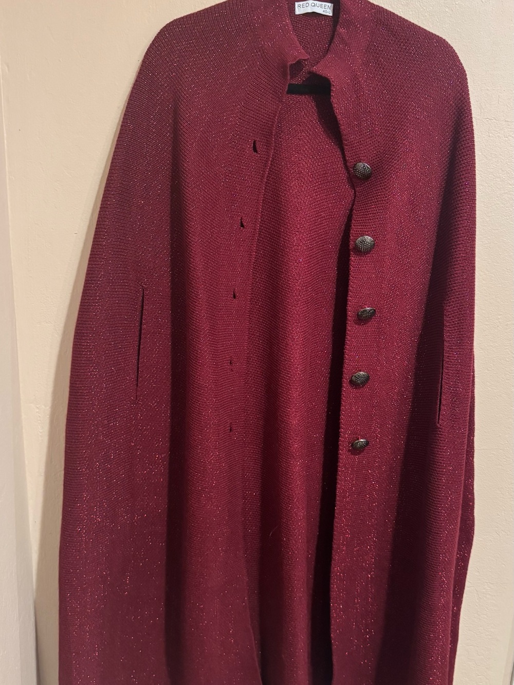 Medieval Elegant Burgundy Sparkle Cape with Button Front & Arm Holes.
